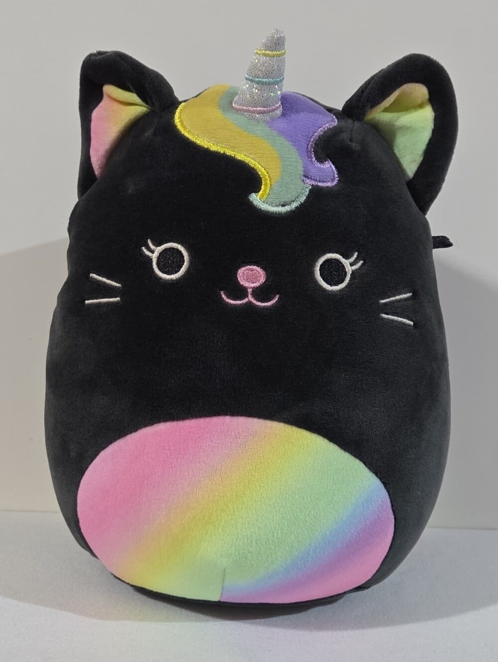 8" black rainbow unicorn cat squishmallow plush